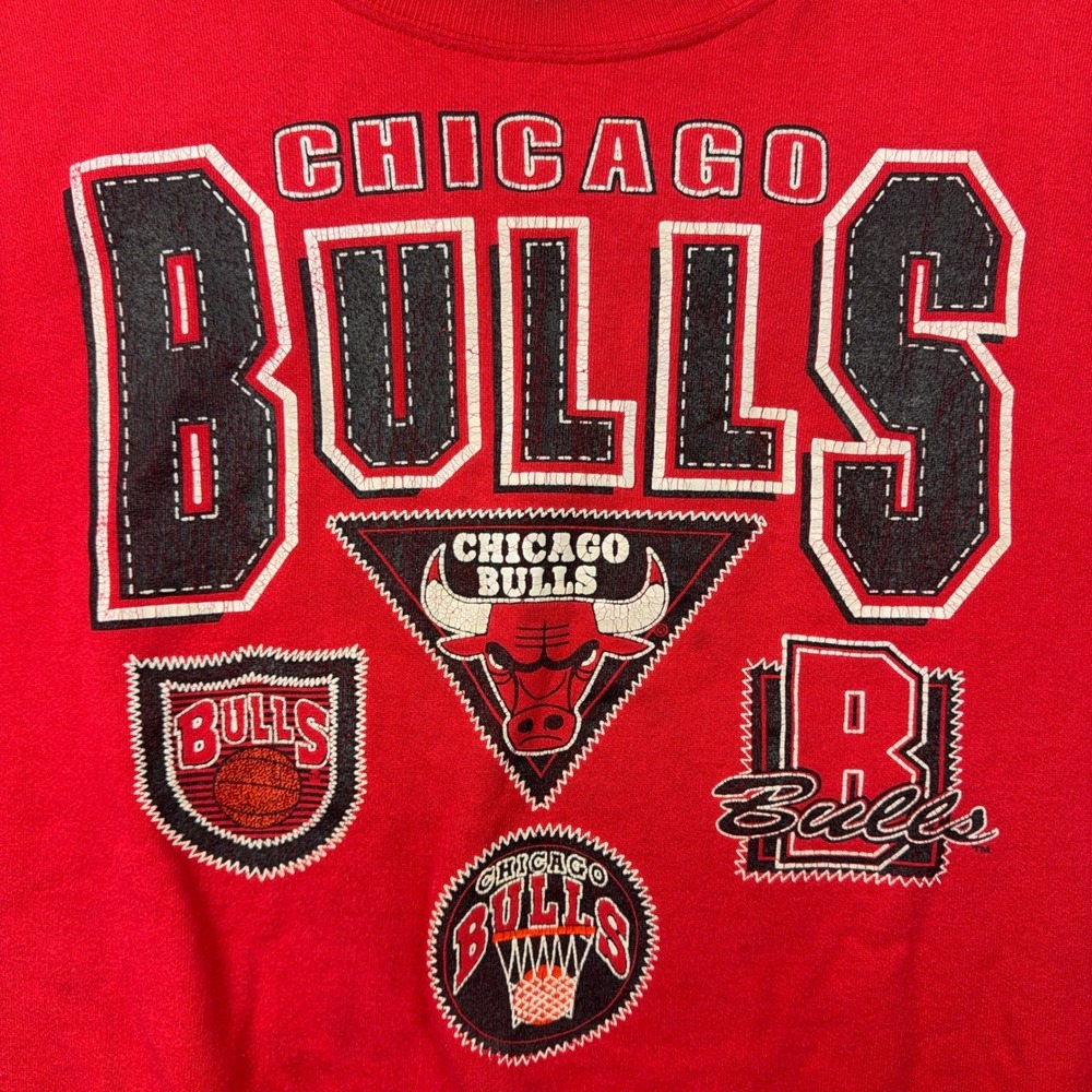 VTG Chicago Bulls Sweatshirt Mens Large Red Graphic Fleece Crewneck NBA 90s - Picture 3 of 13